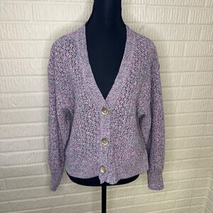J. Jill Women's Mixed Color Crocheted/Knitted Open KnitCardigan Relaxed Fit Sz M